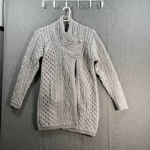 Aran Craft Merino Wool Women's Sweater Button Coller Soft Grey Size X-Small